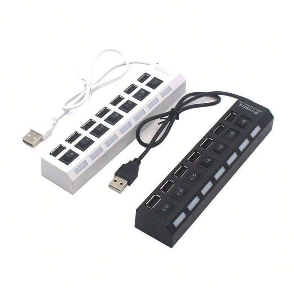 7 Port USB 2.0 Hub Splitter Adapter - High-Speed Charging for Multiple Devices