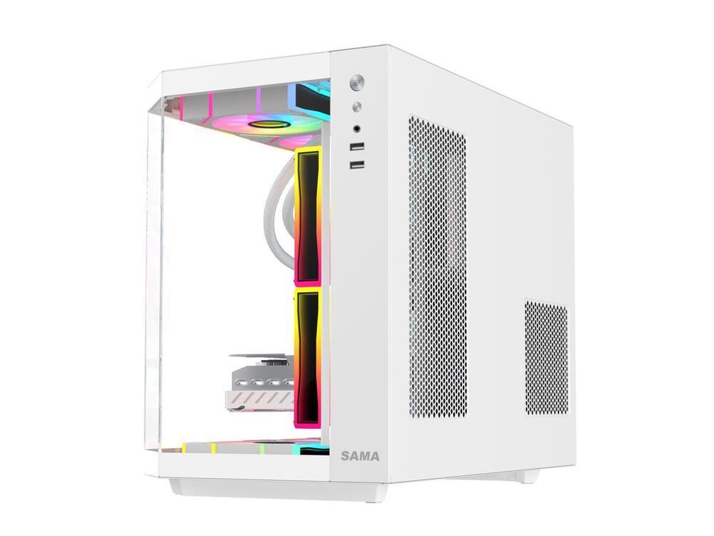Sama 2771 White Tempered Glass Micro-ATX Gaming Case with Dual USB 3.0