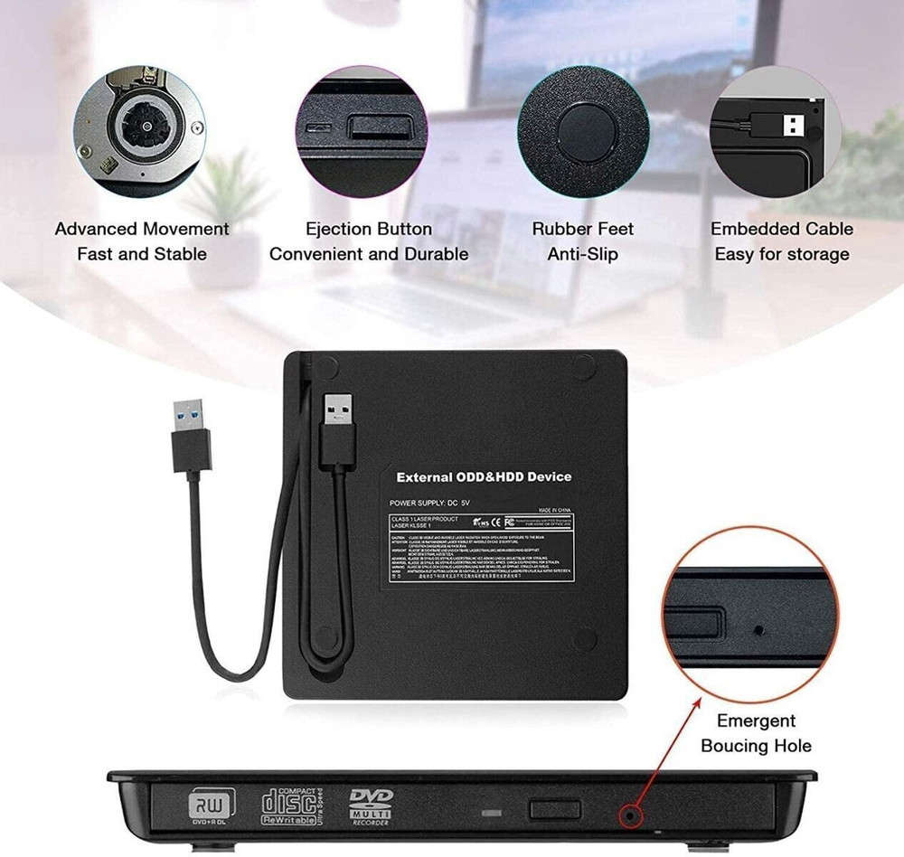 Portable CD/DVD RW Burner with USB 3.0 Interface