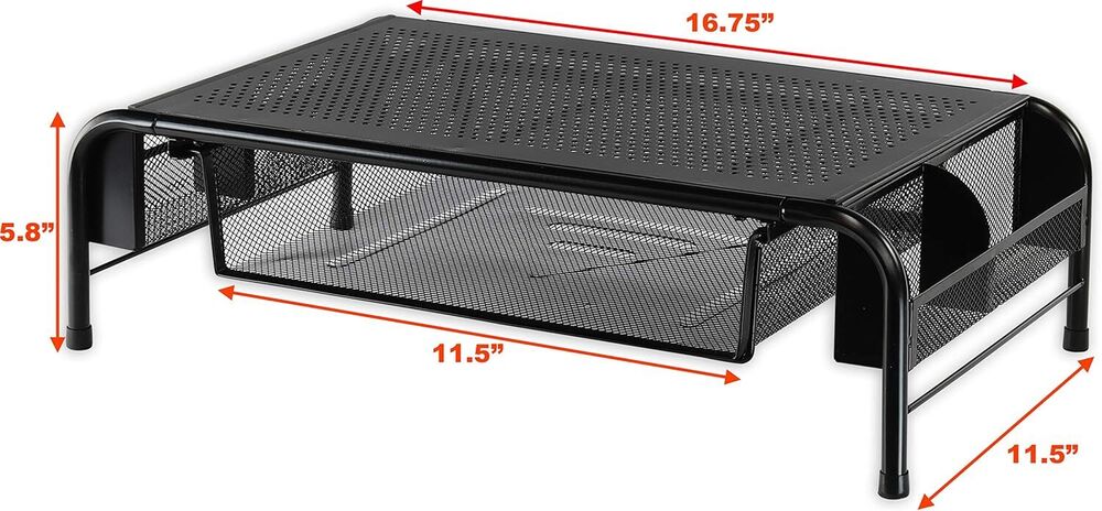 Dual-Tier Metal Monitor Stand with Storage Drawer