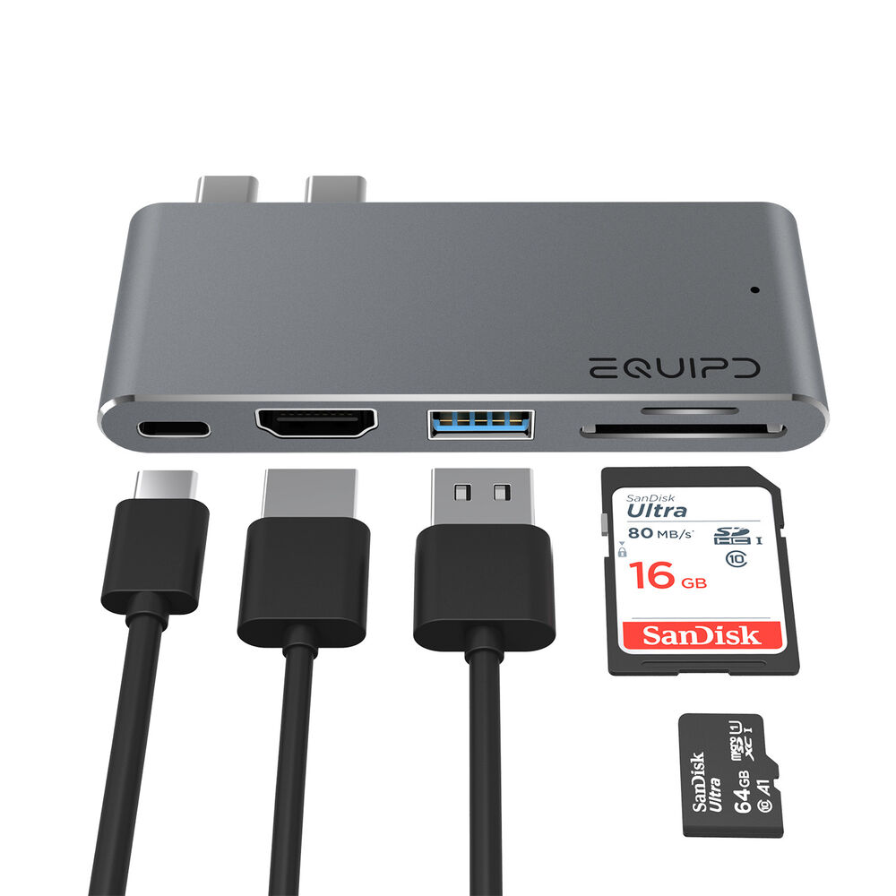Aluminum USB-C Hub with 4K HDMI, Thunderbolt 3, USB 3.0, Card Reader