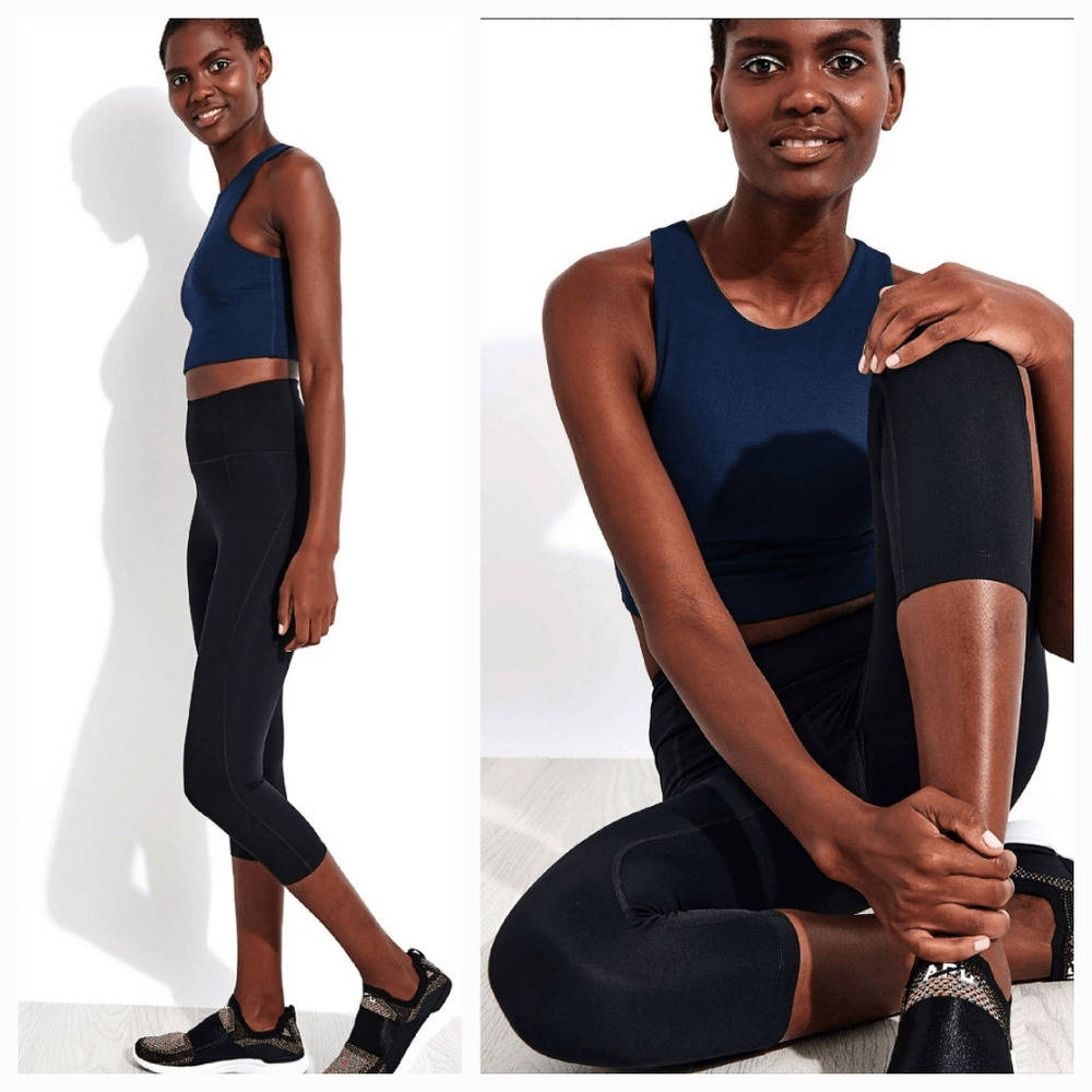High-Waisted Compressive Capri Leggings in Black for Women