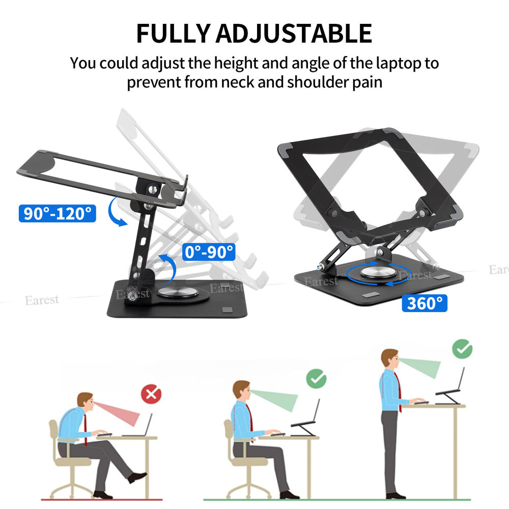 360° Rotating Adjustable Metal Laptop Stand - Ergonomic and Durable