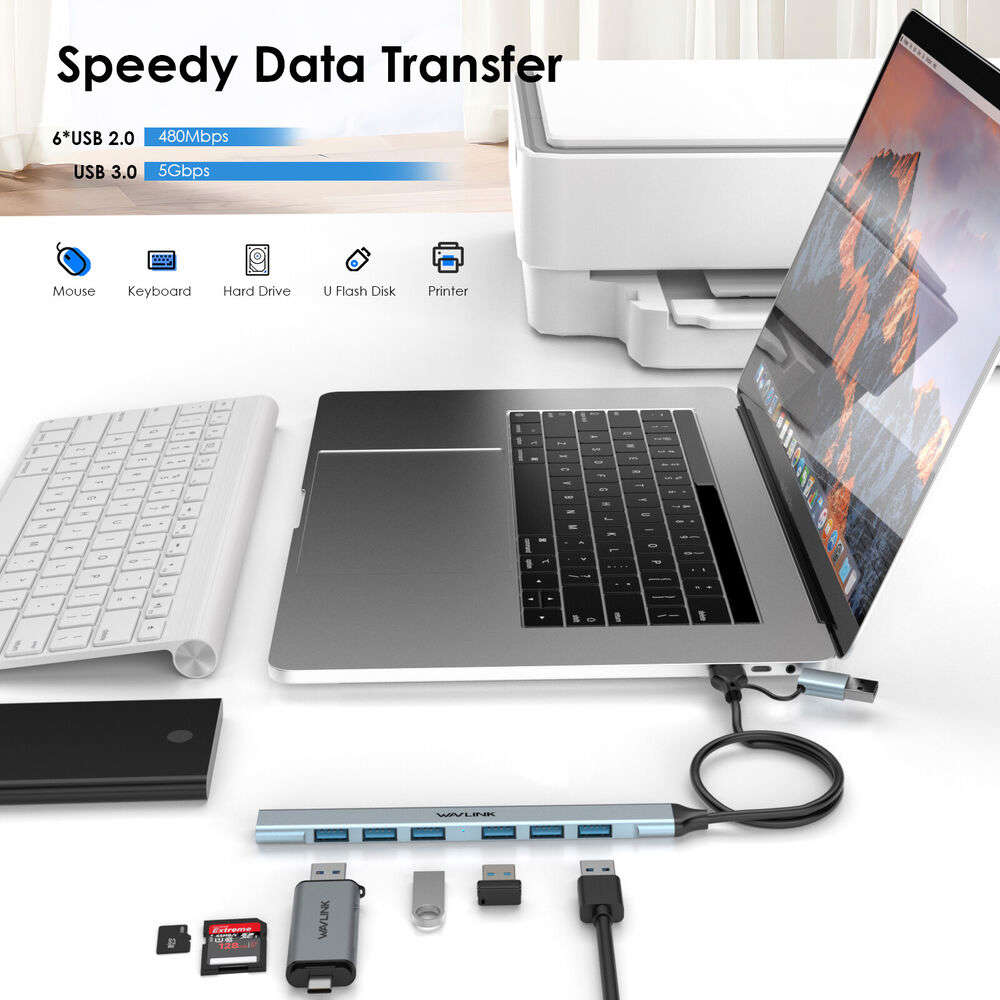 7-Port USB 3.0 Hub with 12V/4A Power Adapter for High-Speed Data Transfer