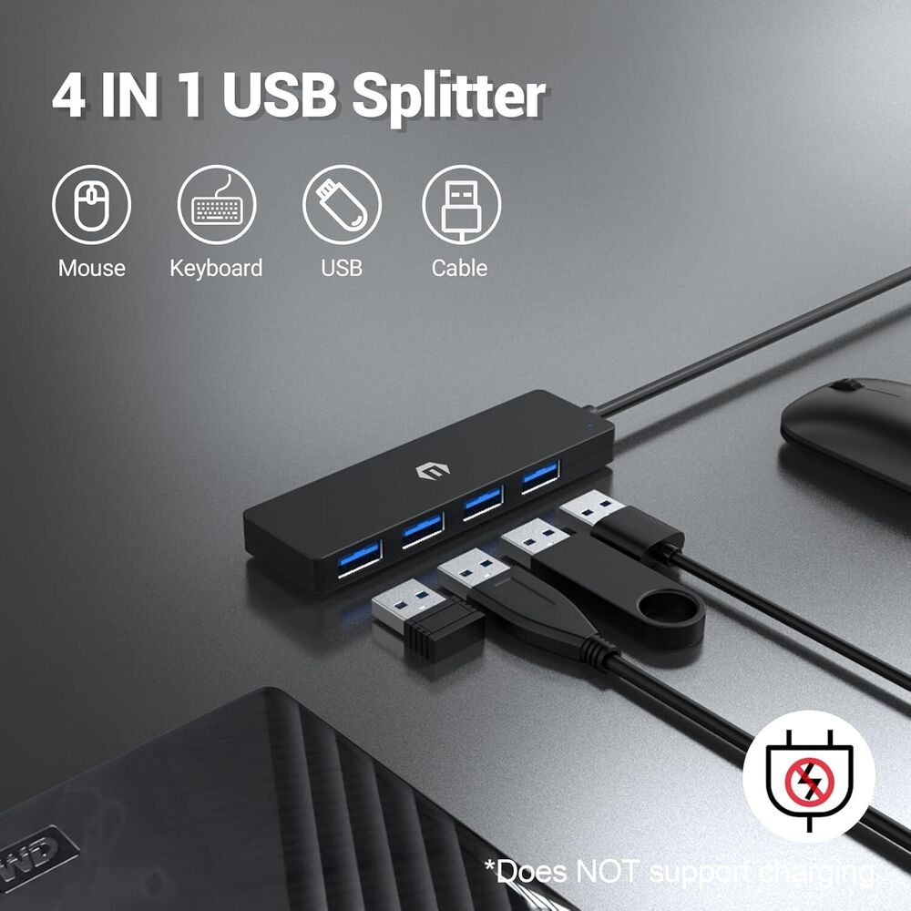 4-Port USB 3.0 Hub with 5Gbps Transfers and USB-C Adapter for Mac