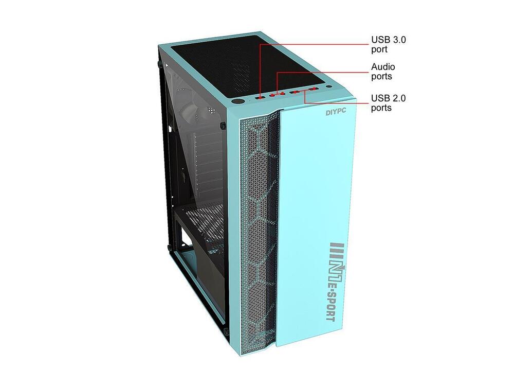 DIYPC Green USB 3.0 Steel Tempered Glass ATX Mid Tower Gaming PC Case