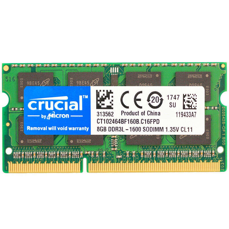 Crucial DDR3L 16GB (2x8GB) 1600MHz Low Voltage SODIMM Laptop Memory