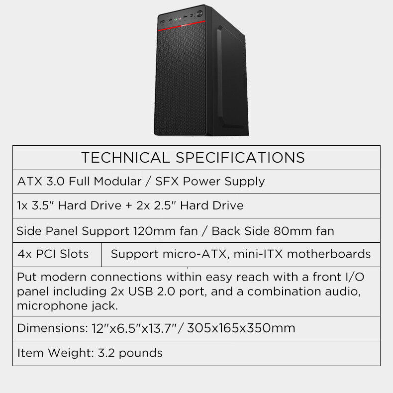 Compact Micro ATX Gaming and Office PC Case