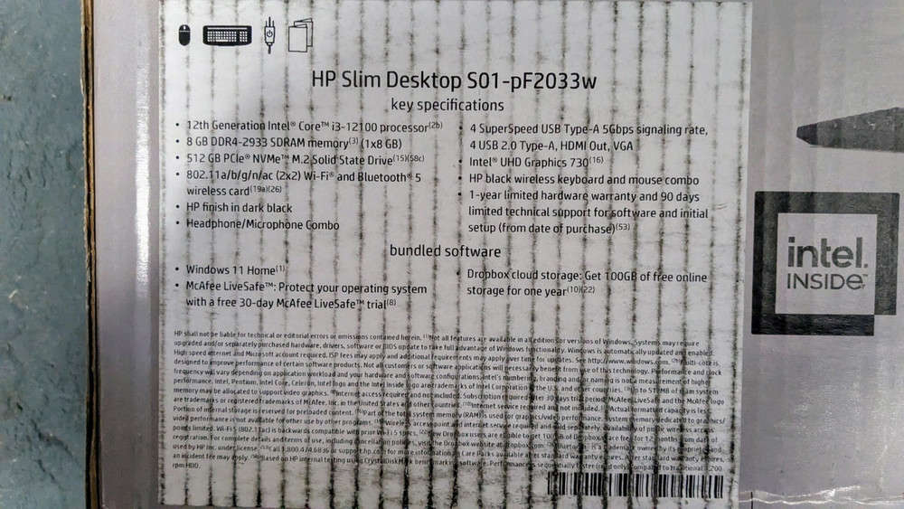 HP Slim Desktop PC S01-pF2033W - High-Performance Computer with 512GB SSD, 8GB RAM, Intel i3, Windows 11