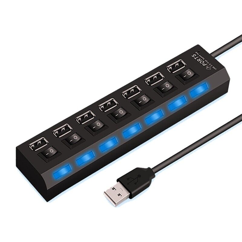 7 Port High-Speed USB 2.0/3.0 Hub Splitter Adapter for Multiple Devices