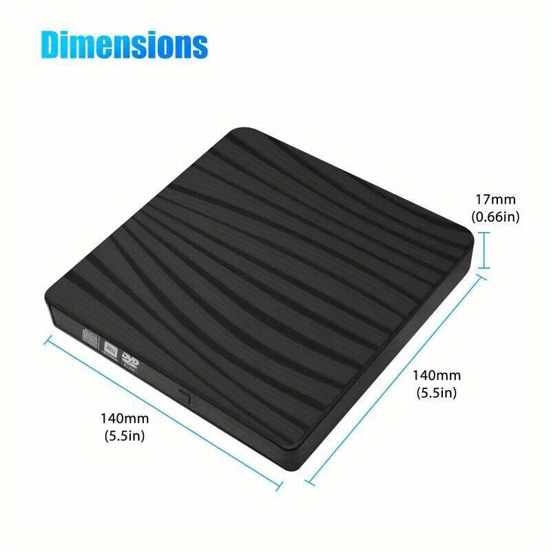 USB 3.0 Type-C Portable DVD CD+/-RW External Optical Drive for Laptops and Desktops