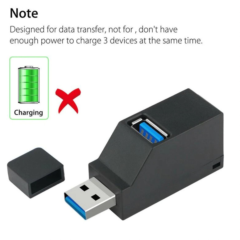3 Port USB 3.0 Hub - High-Speed Portable Splitter Box for Multiple Devices