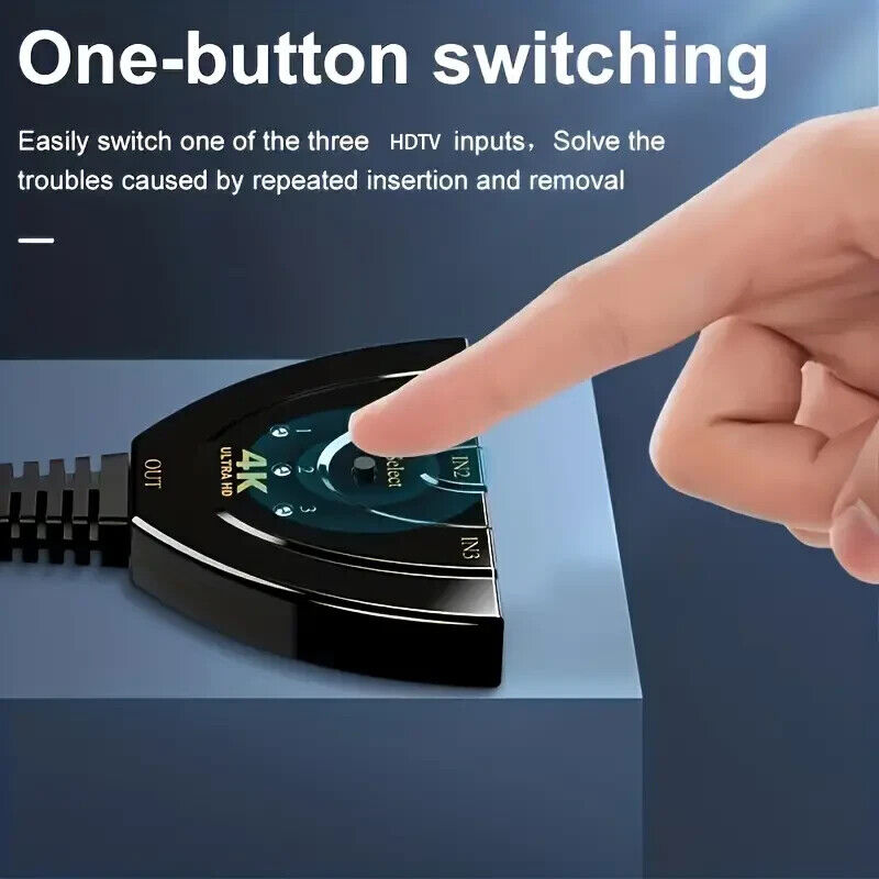 4K HDMI 3-Port Switcher Cable Hub Adapter for Gaming Consoles and HDTV
