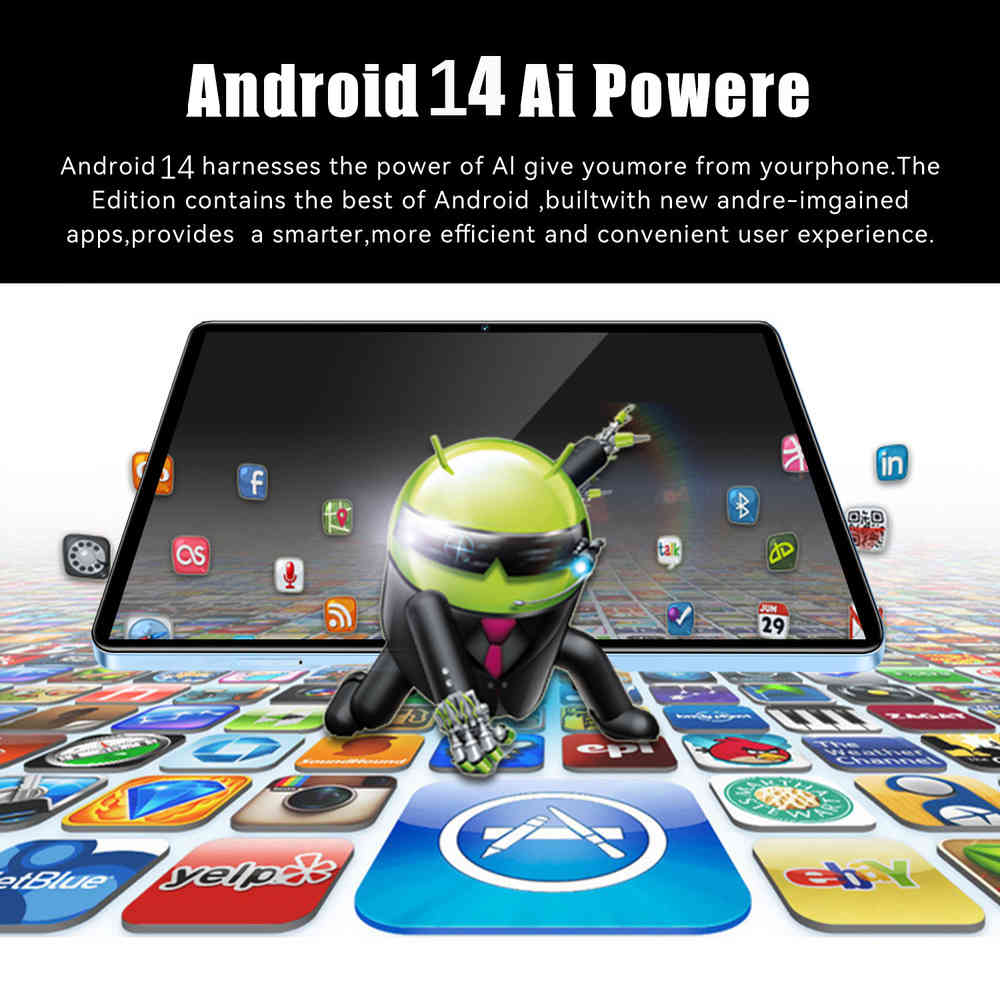 2024 10-inch Android Tablet with 14" Screen, 16GB RAM, 256GB Storage, Octa-Core Processor, Dual Cameras