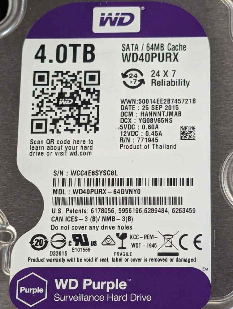Western Digital 4TB WD Purple HDD SATA III Hard Drive | WD40PURX