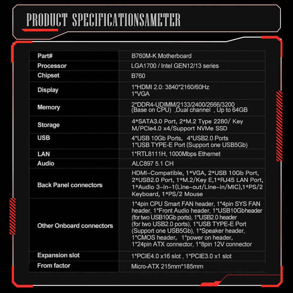 1700 GEN12/13 Processors Desktop Motherboard with 2x DDR4 RAM Support