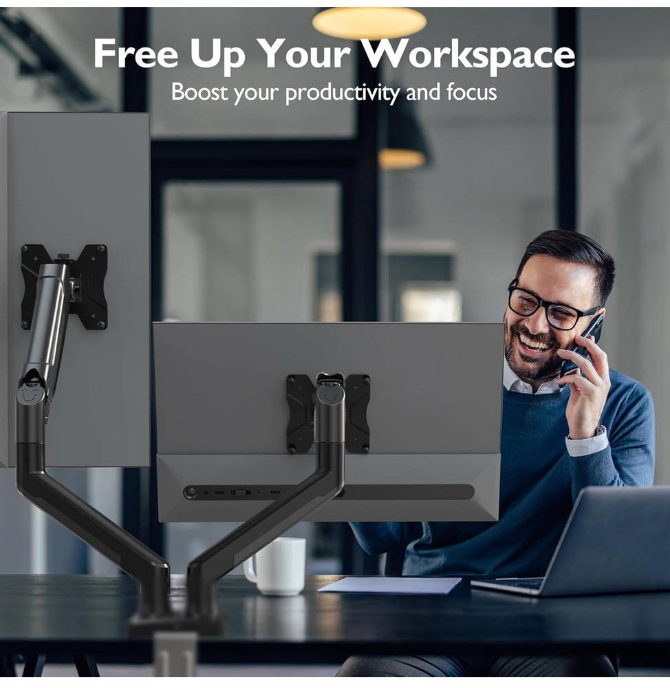 Dual Monitor Desk Mount Stand for 13-32" Screens