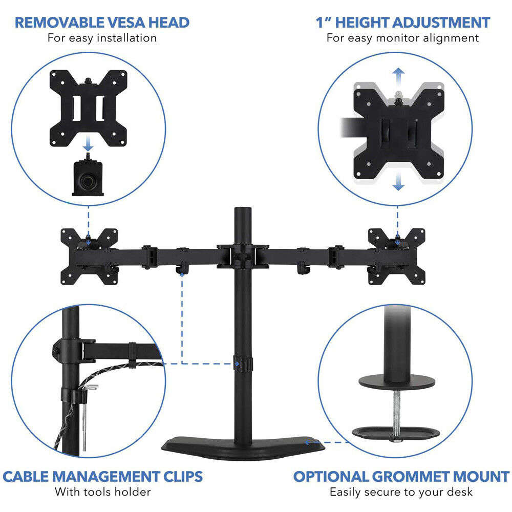 axGear Dual Monitor Stand - Adjustable Desk Mount for 13-27 Inch LED/LCD Screens