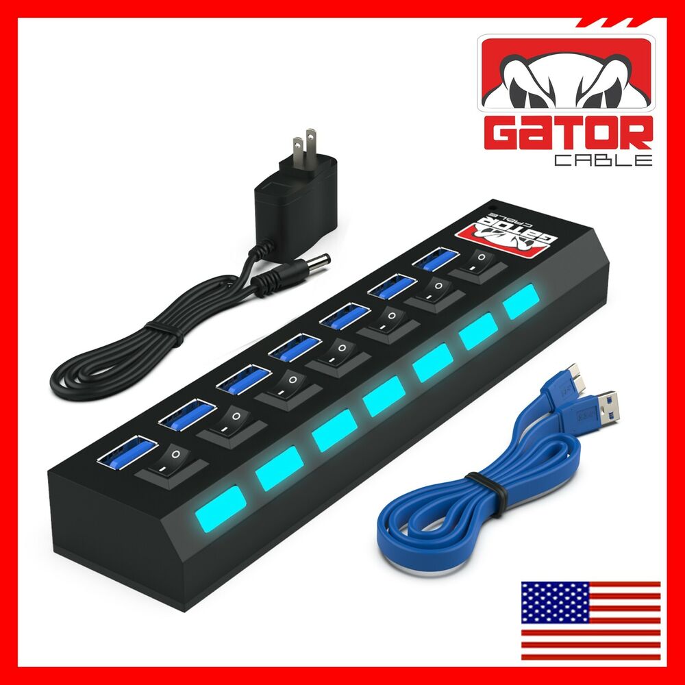 7-Port USB 3.0 Hub with AC Adapter for PC and Laptop