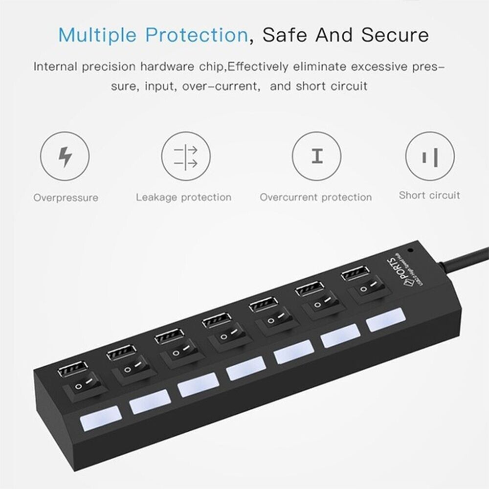 7 Port High-Speed USB 2.0/3.0 Hub Splitter Adapter for Multiple Devices