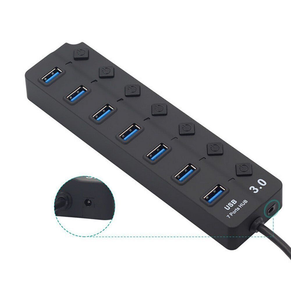 7 Port USB 3.0 Hub Splitter Adapter - High-Speed Data Transfer and Charging