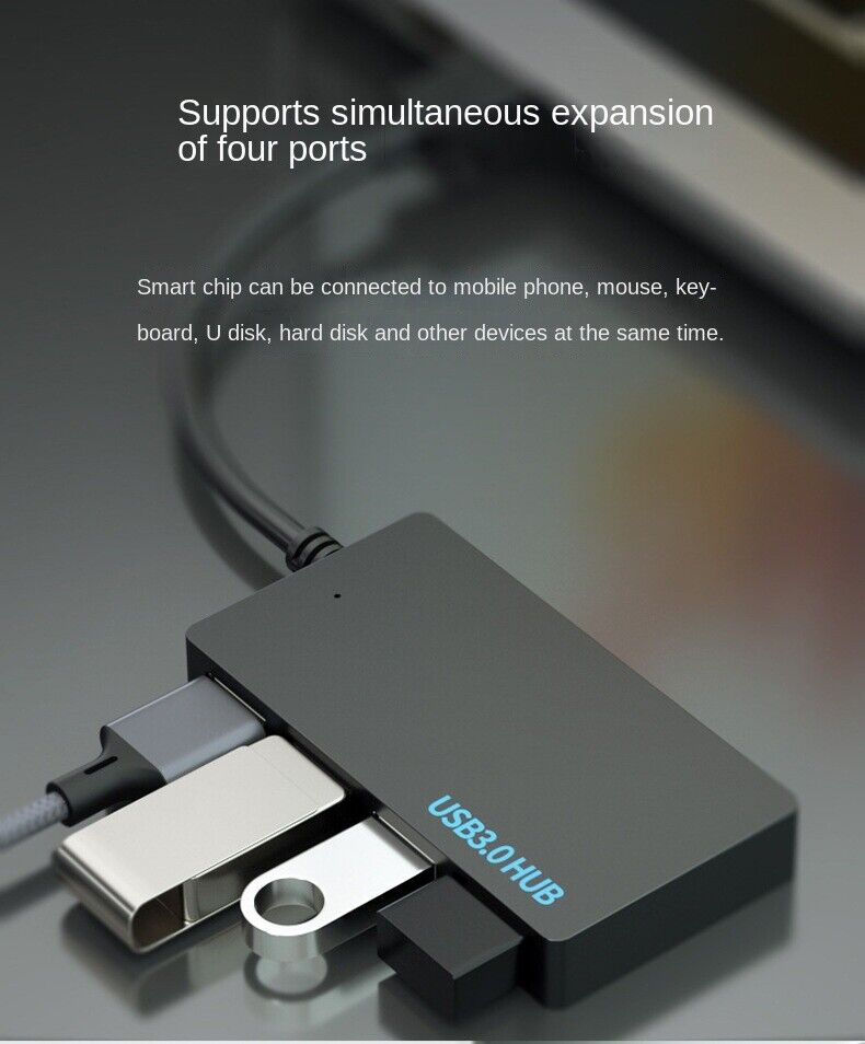 USB 3.0 4-Port Hub Splitter - High-Speed Connectivity for Multiple Devices