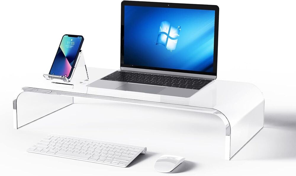 Ergonomic Acrylic Monitor Stand with Desk Organizer