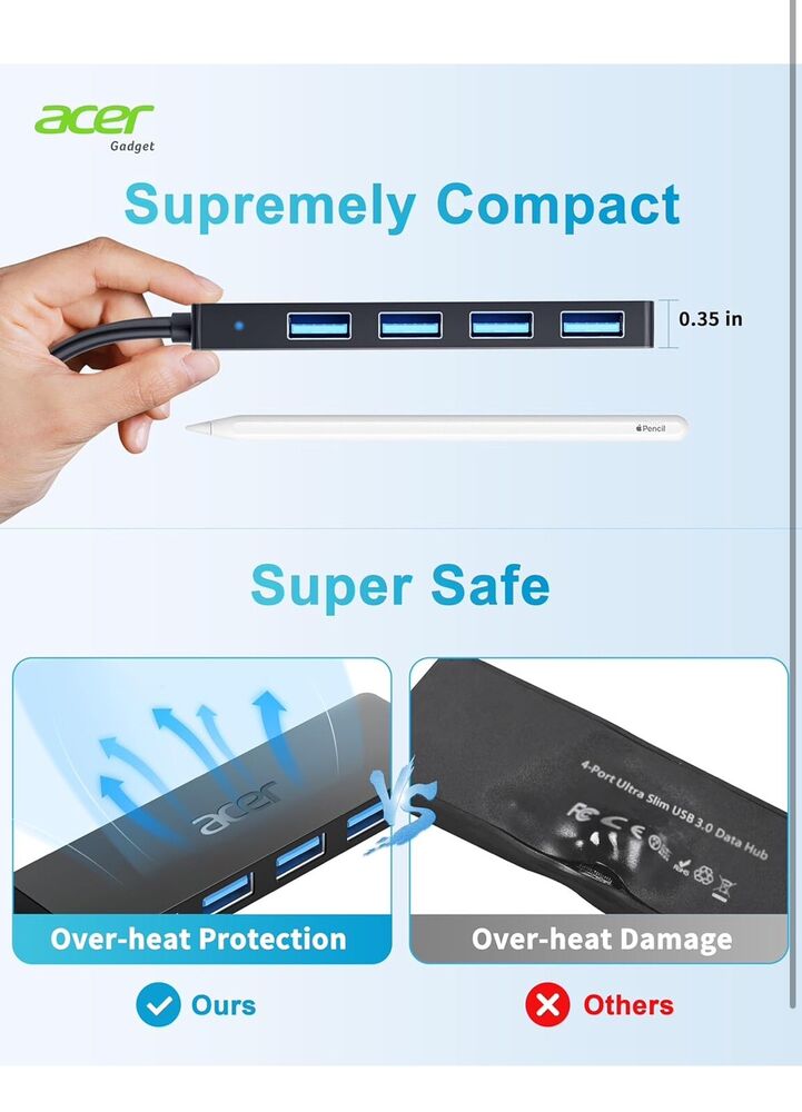 4-Port USB 3.0 Hub with USB-C for Laptops