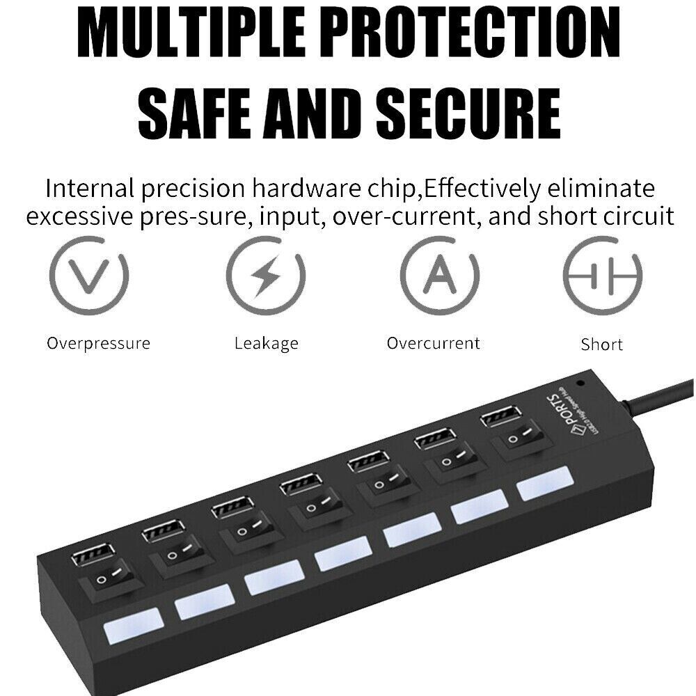 7 Port High-Speed USB 2.0/3.0 Hub Splitter Adapter for Multiple Devices