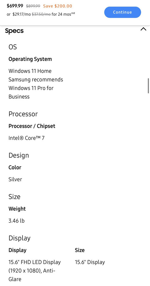 Samsung Galaxy Book4 15.6" FHD Laptop with Intel Core i7, 16GB RAM, 512GB SSD
