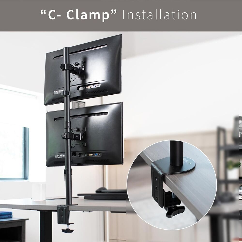 Dual Vertically Stacked Monitor Desk Mount - Extra Tall Adjustable Stand