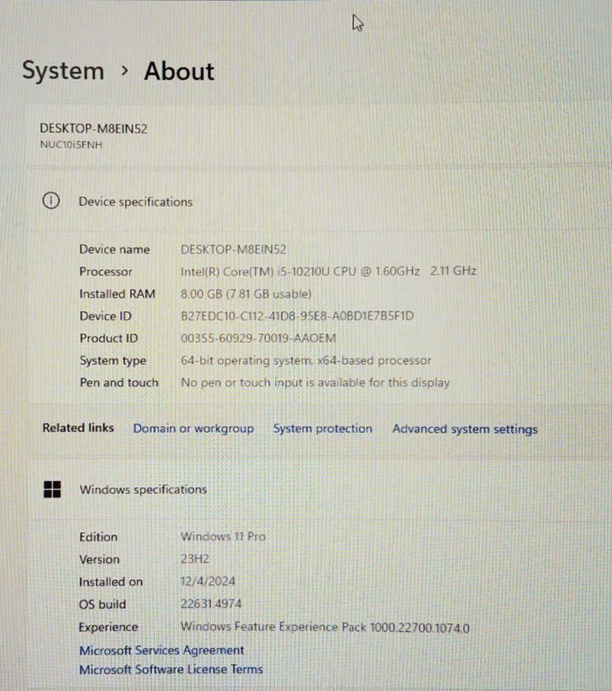 Intel NUC Mini PC with i5-10210U, 8GB RAM, 256GB SSD