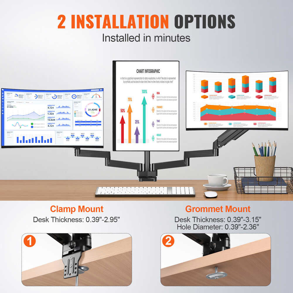 VEVOR Triple Monitor Desk Mount Stand for 13-27 Inch Screens
