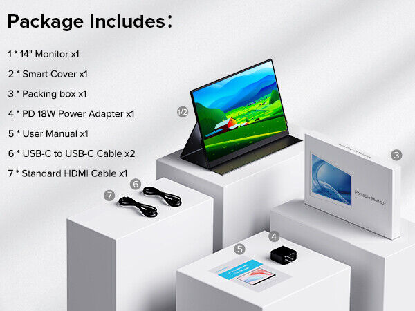 14.3" 3:2 2K 1440P Gaming IPS HDR Portable Monitor with HDMI & USB-C