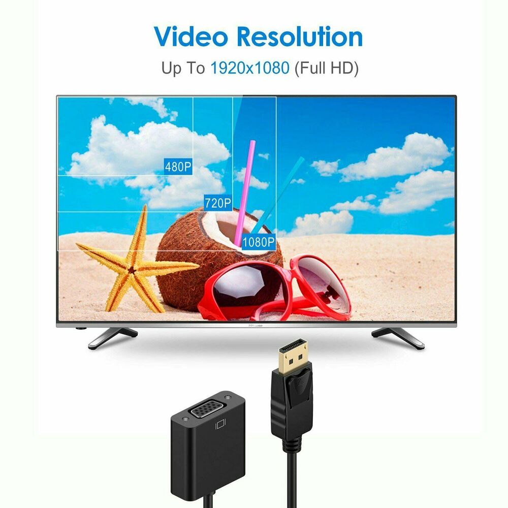 High-Quality DisplayPort to VGA Adapter Cable for 1080P Gaming and Display