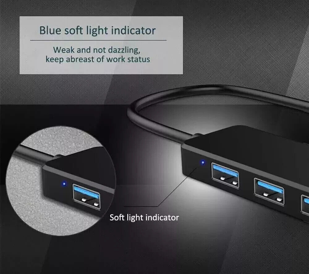 4-Port USB 3.0 Hub with Splitter and Expander for Enhanced Connectivity