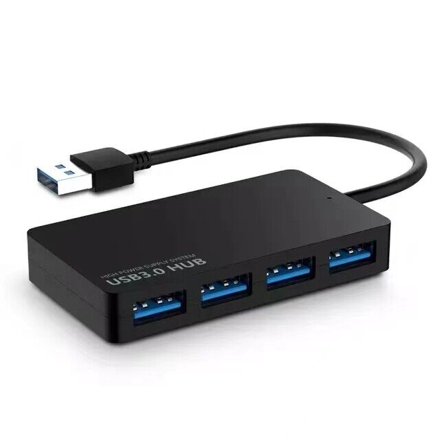 4-Port USB 3.0 Hub Adapter with Charger - Slim Design for High-Speed Data Transfer