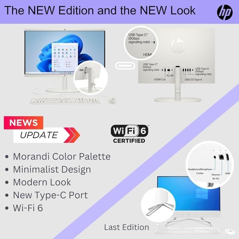 2024 HP All-In-One Computer with 21.5" Display, Intel Celeron, Up to 32GB RAM & 2TB SSD, Windows 11 Pro