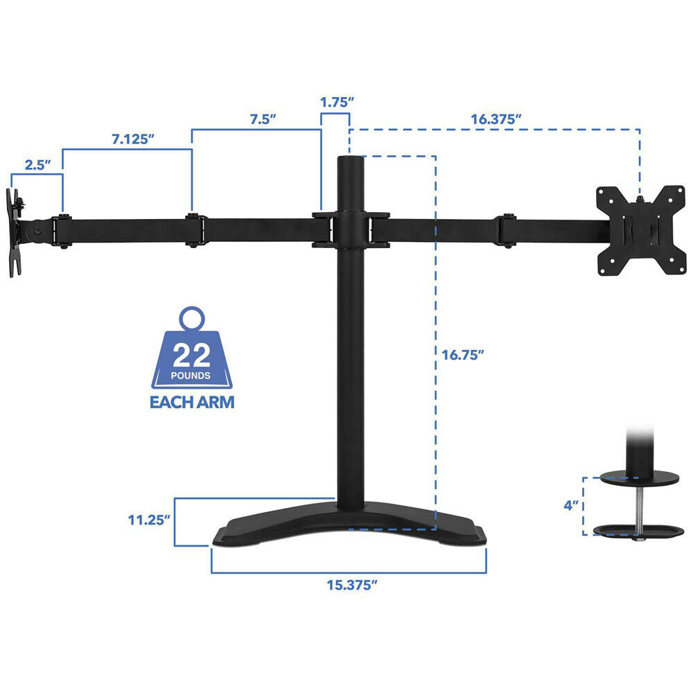 axGear Dual Monitor Stand - Adjustable Desk Mount for 13-27 Inch LED/LCD Screens