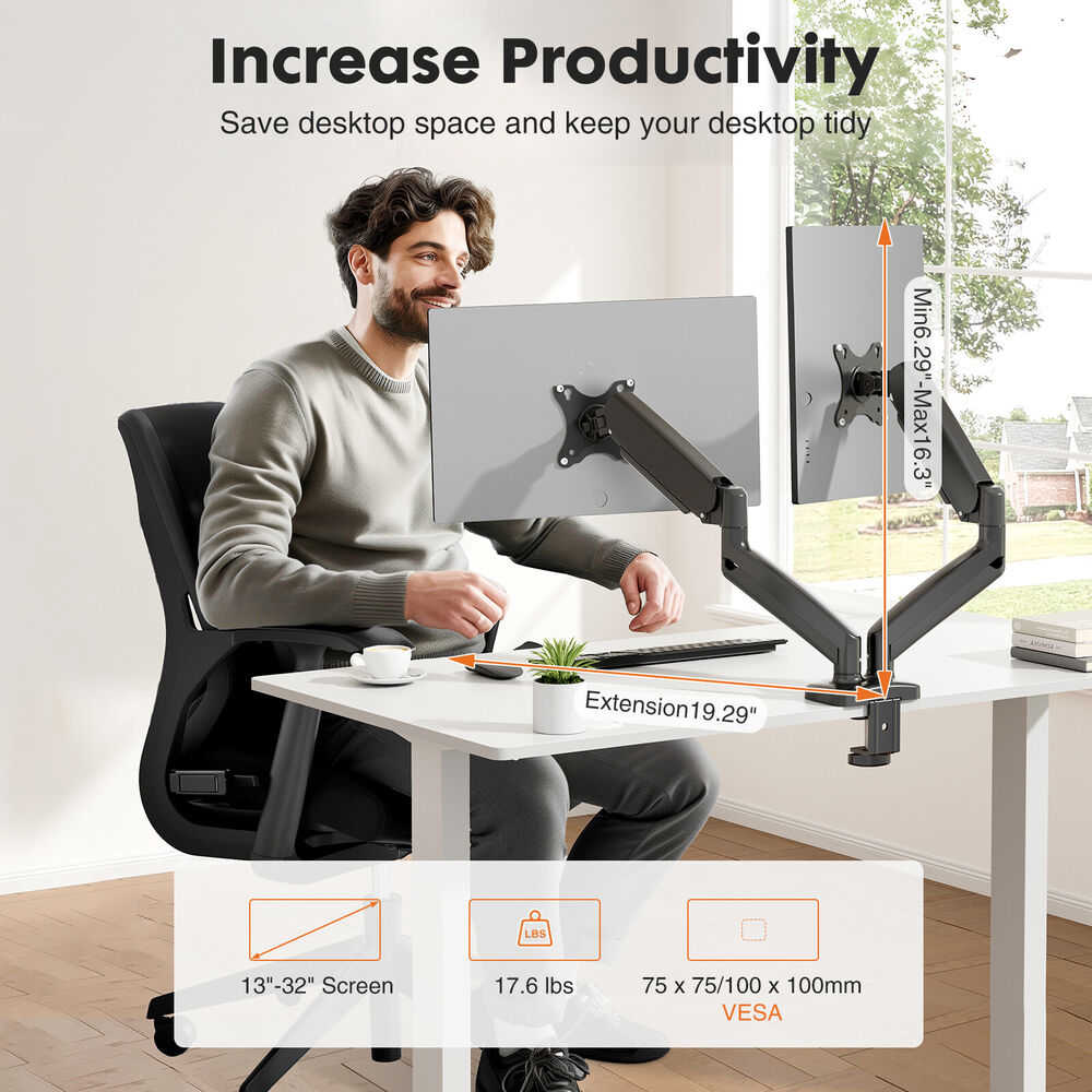 Adjustable Gas Spring Desk Stand for 15-27 Inch Monitors