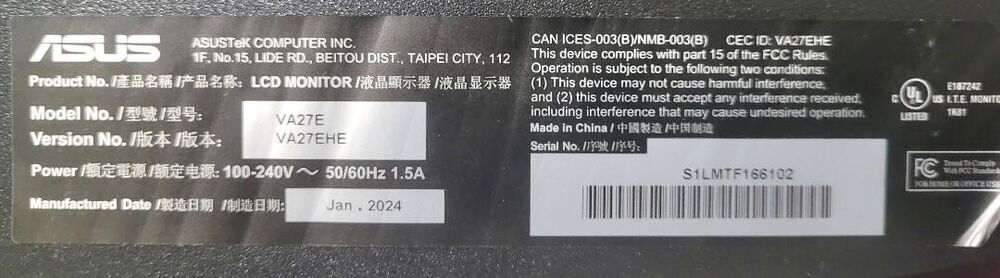 Sturdy Black Plastic Stand for ASUS VA27EHE Monitor