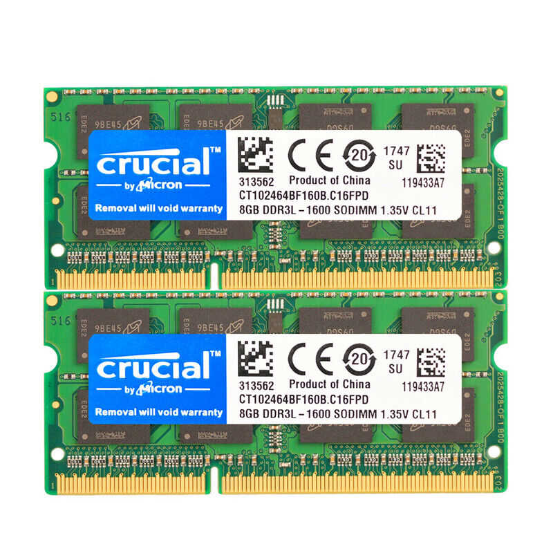 Crucial DDR3L 16GB (2x8GB) 1600MHz Low Voltage SODIMM Laptop Memory