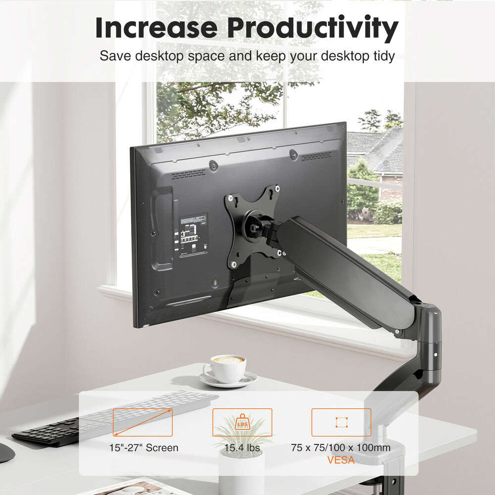 Adjustable Gas Spring Desk Stand for 15-27 Inch Monitors