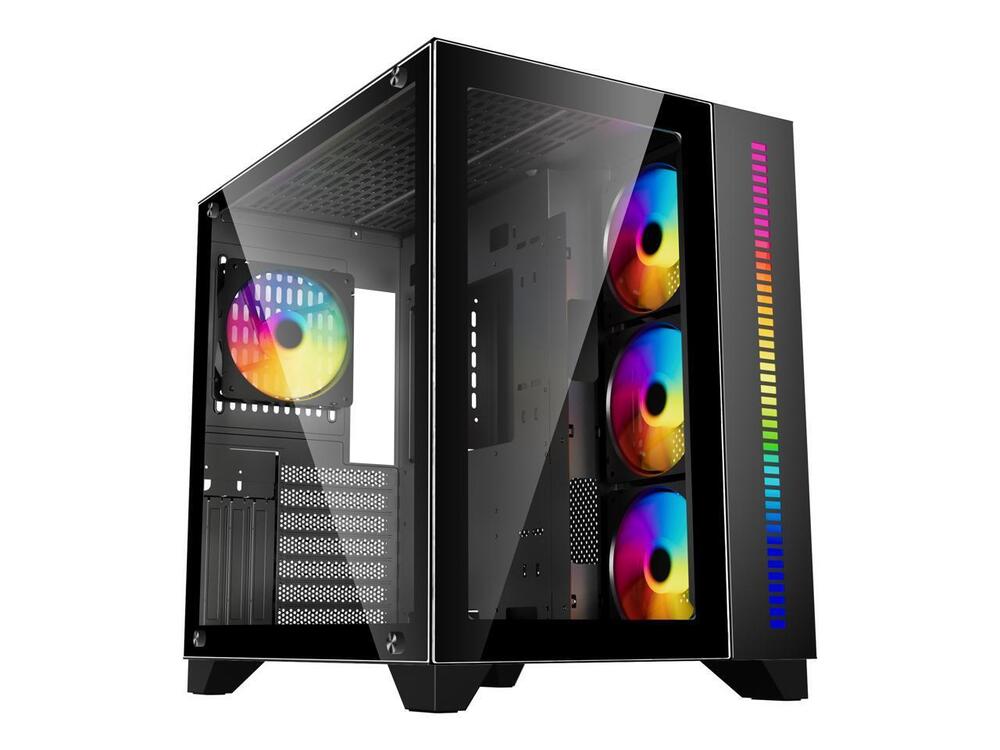 DIYPC ARGB-Q10-BK Black USB 3.0 ATX Mid Tower Gaming Computer Case with Dual Tempered Glass