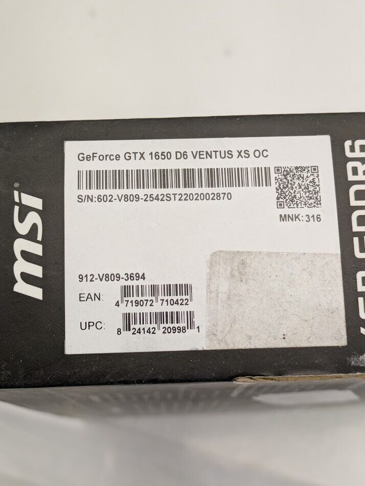 MSI GeForce GTX 1650 D6 VENTUS XS OC Edition 4GB GDDR6 Graphics Card