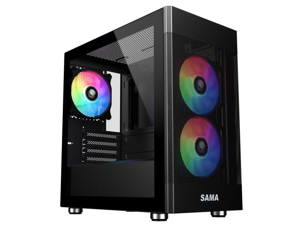Sama ARGB Q5 Black Micro ATX Tower Gaming Computer Case with 3x120mm RGB Fans