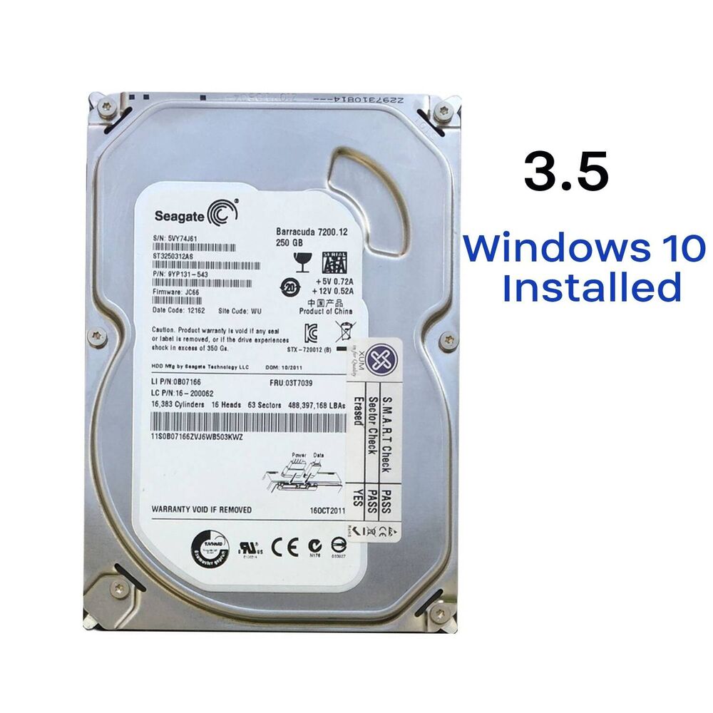 1TB 3.5" SATA HDD Desktop Hard Drive with Pre-Installed Windows 7/10 Pro