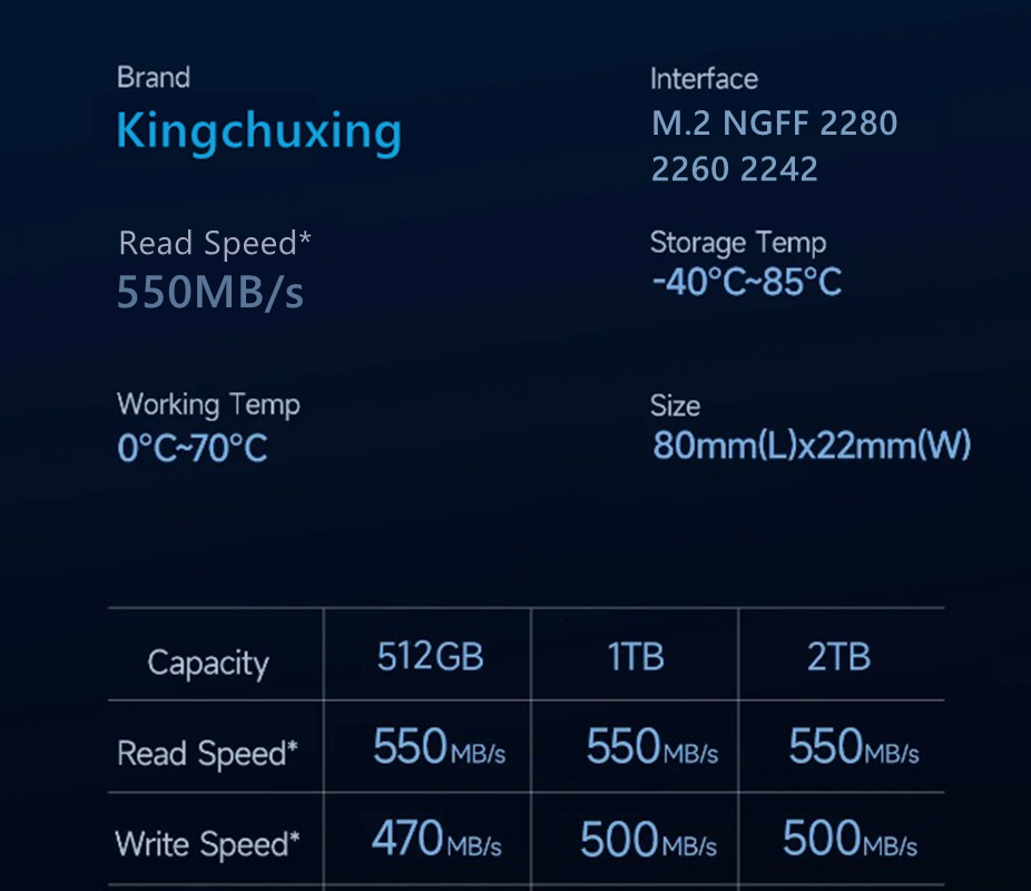 Kingchuxing M.2 NGFF SSD 1TB SATA Solid State Drive