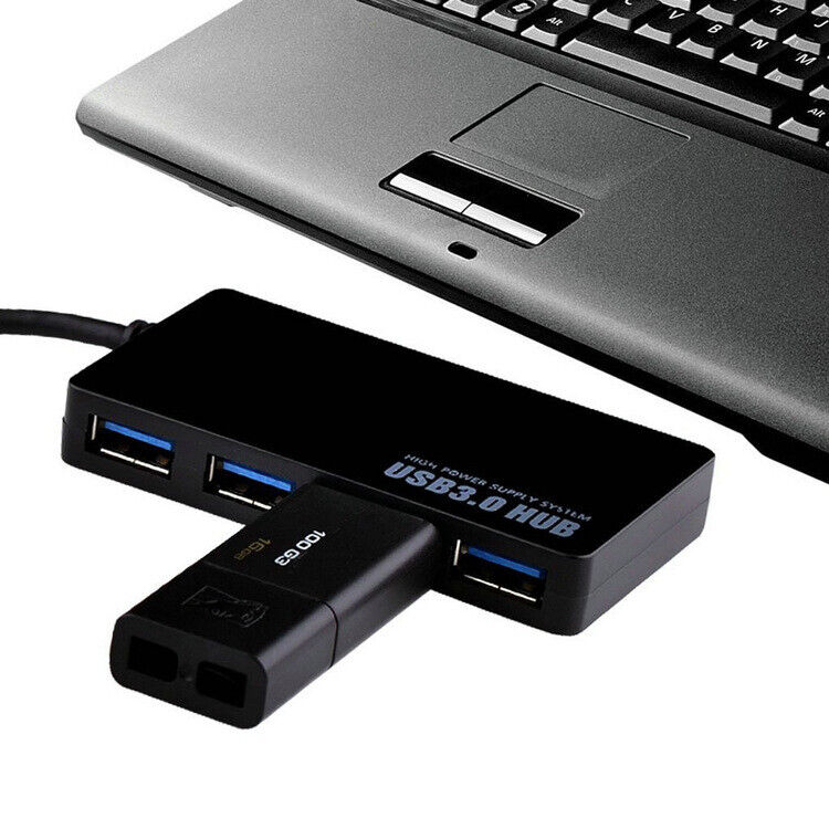 4 Port USB 3.0 Hub with Power Adapter for Enhanced Connectivity