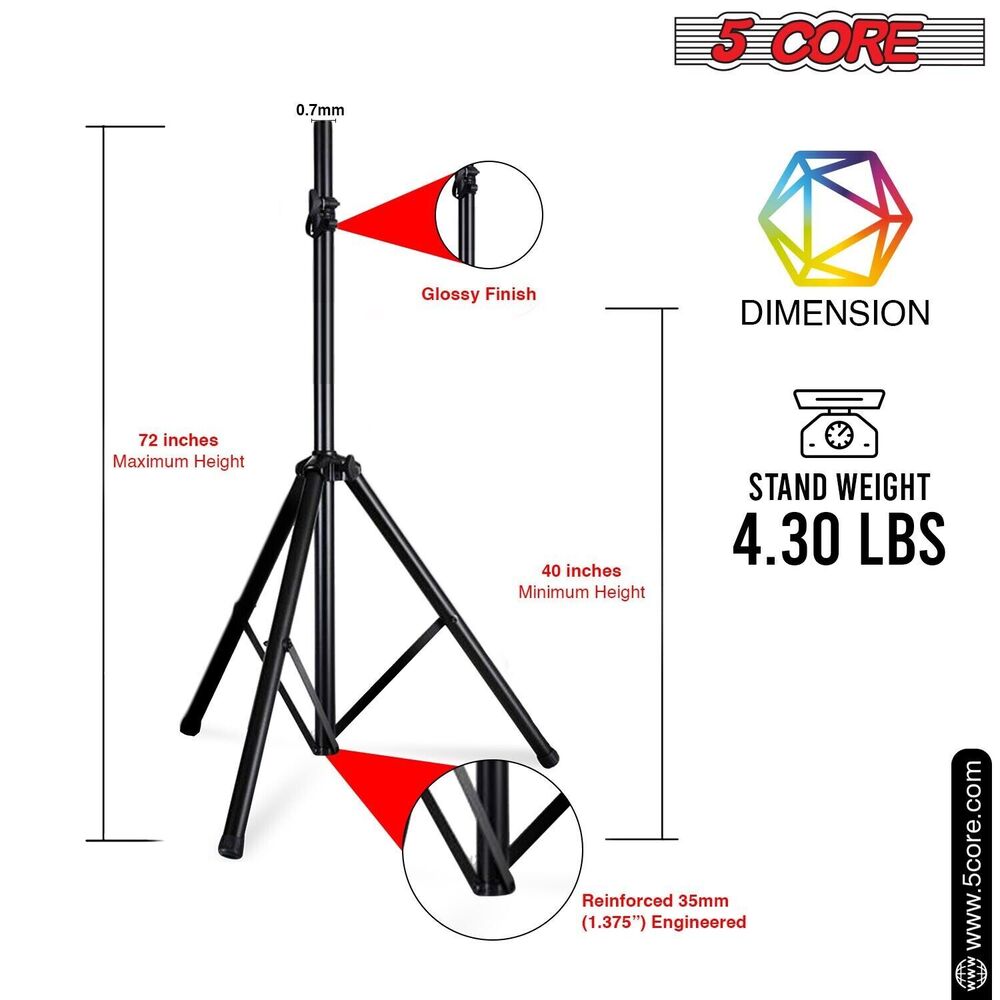5Core Adjustable 72 Inch DJ Studio Monitor Stands